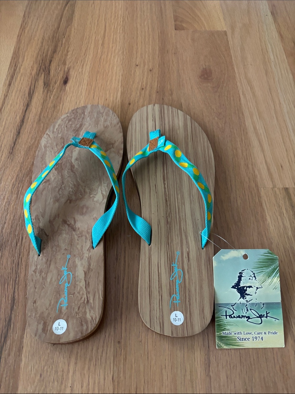 Panama Jack Turquoise Flip Flops with Yellow Polka Dot Straps